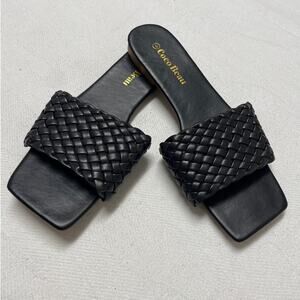 Coco Beau Black Braided Slip On Sandals, Square Toe, Ladies size 8